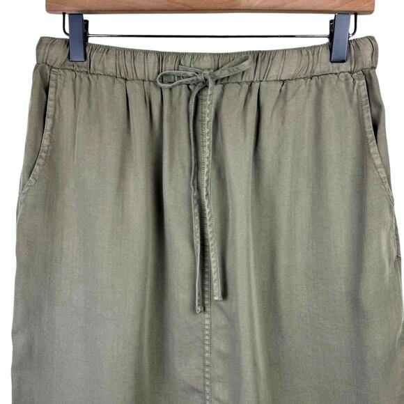Down East Olive Green Elastic Drawstring Waist Midi Skirt with Pockets - Picture 2 of 7